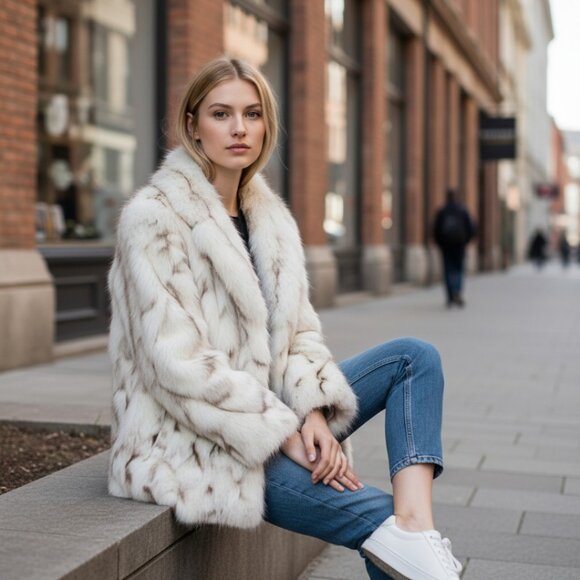 Natural Finland Saga Blue Fox Section Jacket with Shawl Collar, Medium - Picture 2 of 10